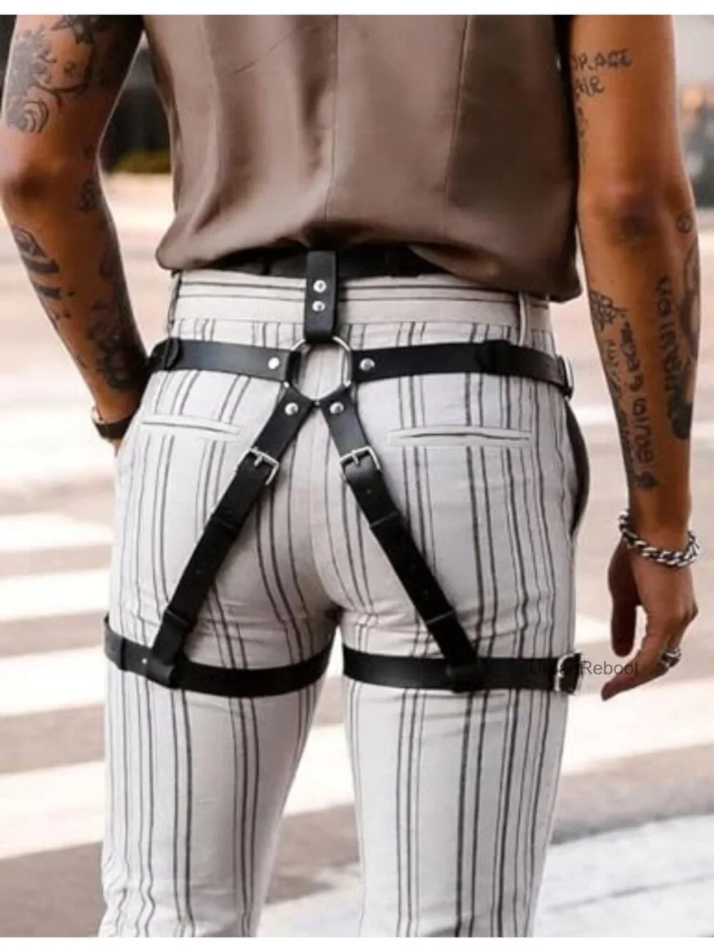 Men's Adjustable PU Leather Leg Harness Punk Goth Thigh Belt Alloy Rings